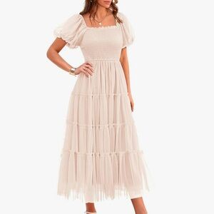 Prettygarden  beige Puff Sleeve Maxi Dress